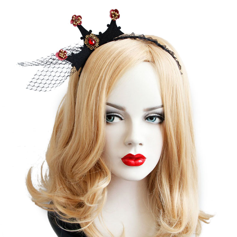 Halloween Party Crown Hairwear Toys Vintage Girl Tiara Fashion Lace Mesh Hair Bands