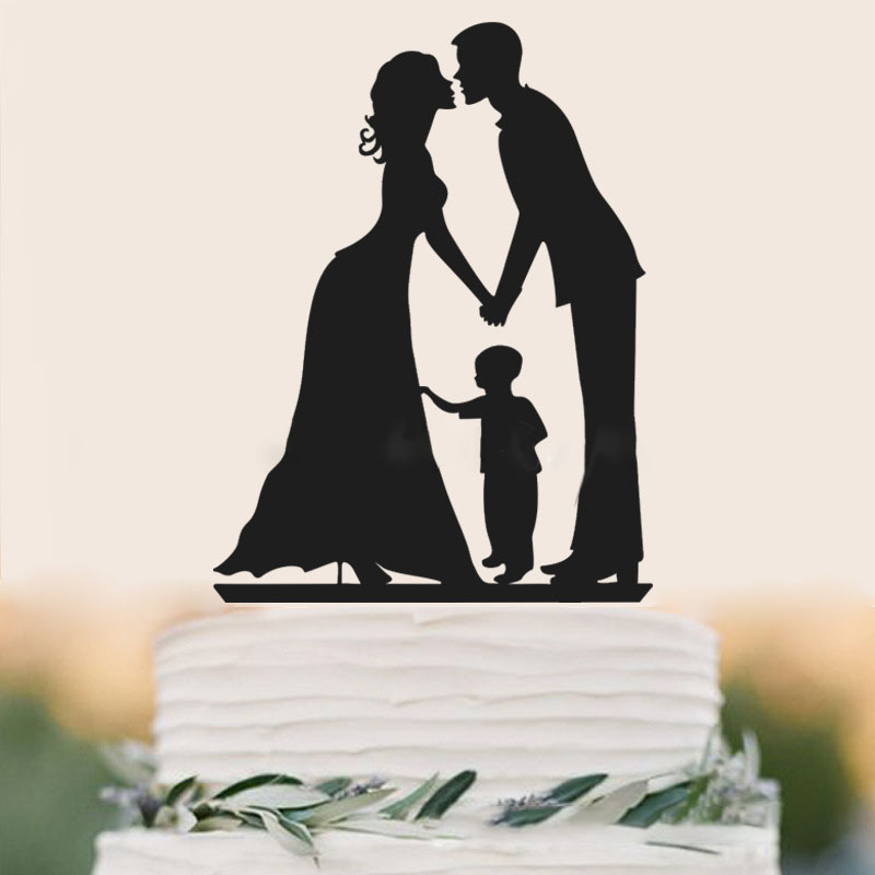 

Family Style Topper Bride and Groom Rustic Wood Wedding Cake Toppers with Kids Boy Cake Decorations