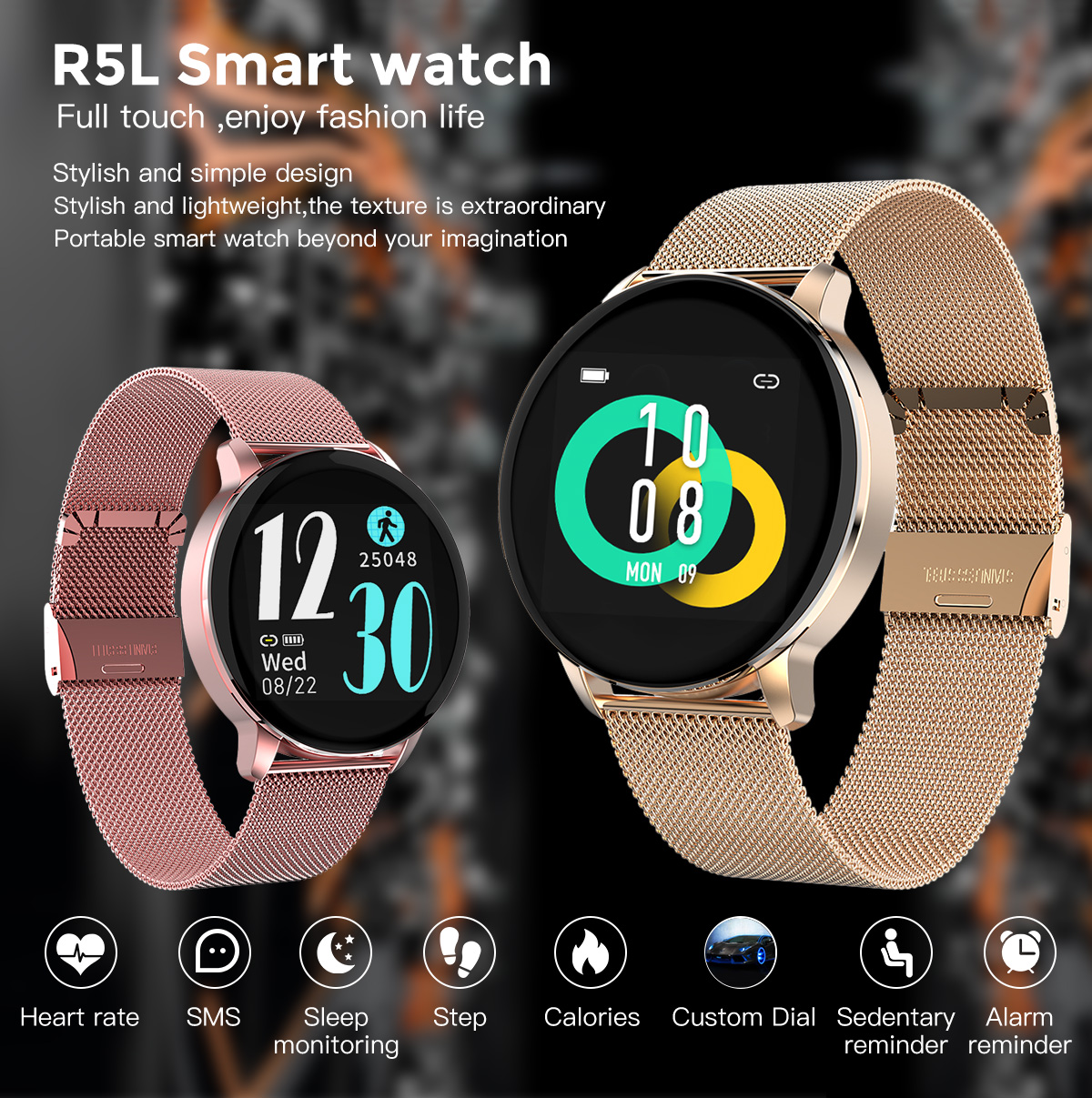 GOKOO R5L 1.3 inch IPS Full Touch Screen bluetooth 5.0 Heart Rate Blood Pressure SpO2 Monitor Multi-sport Modes Dial Market IP67 Waterproof Smart Watch