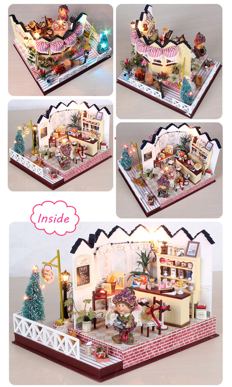 Hoomeda LY001 Herb Tea Vanilla Milk Tea House DIY Dollhouse With Music Light Cover Miniature Model 