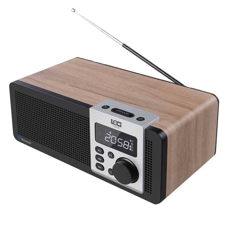 

Loci D26 Wood Wireless Bluetooth Двухканальные громкоговорители LED Дисплей Двойной сигнал тревоги Часы FM Радио Сабвуфер