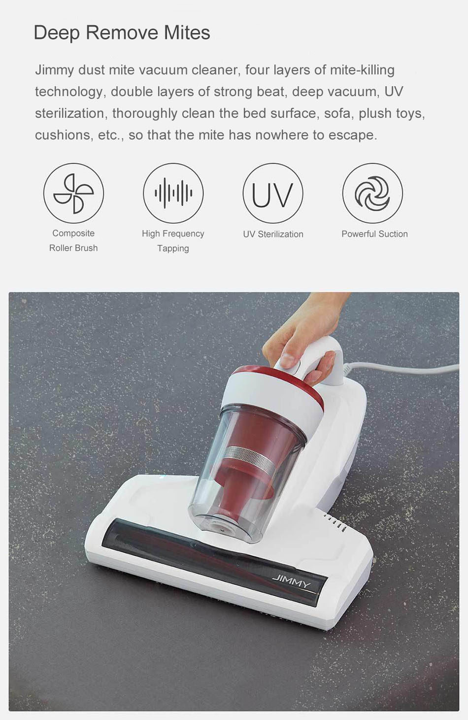 Xiaomi Jimmy JV11 Handheld Dust Mite Vacuum Cleaner Controller Ultraviolet Sterilization for Sofa 19