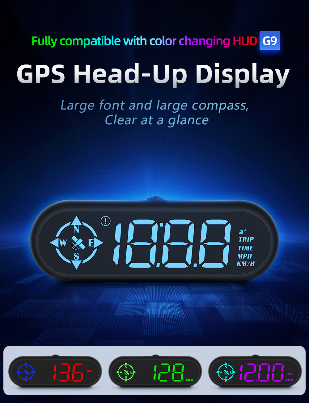 G9 Auto HUD GPS Head Up Display Car Gauge Speedometer With Compass Clock Driving Distance Security Alarm Electronic Accessories