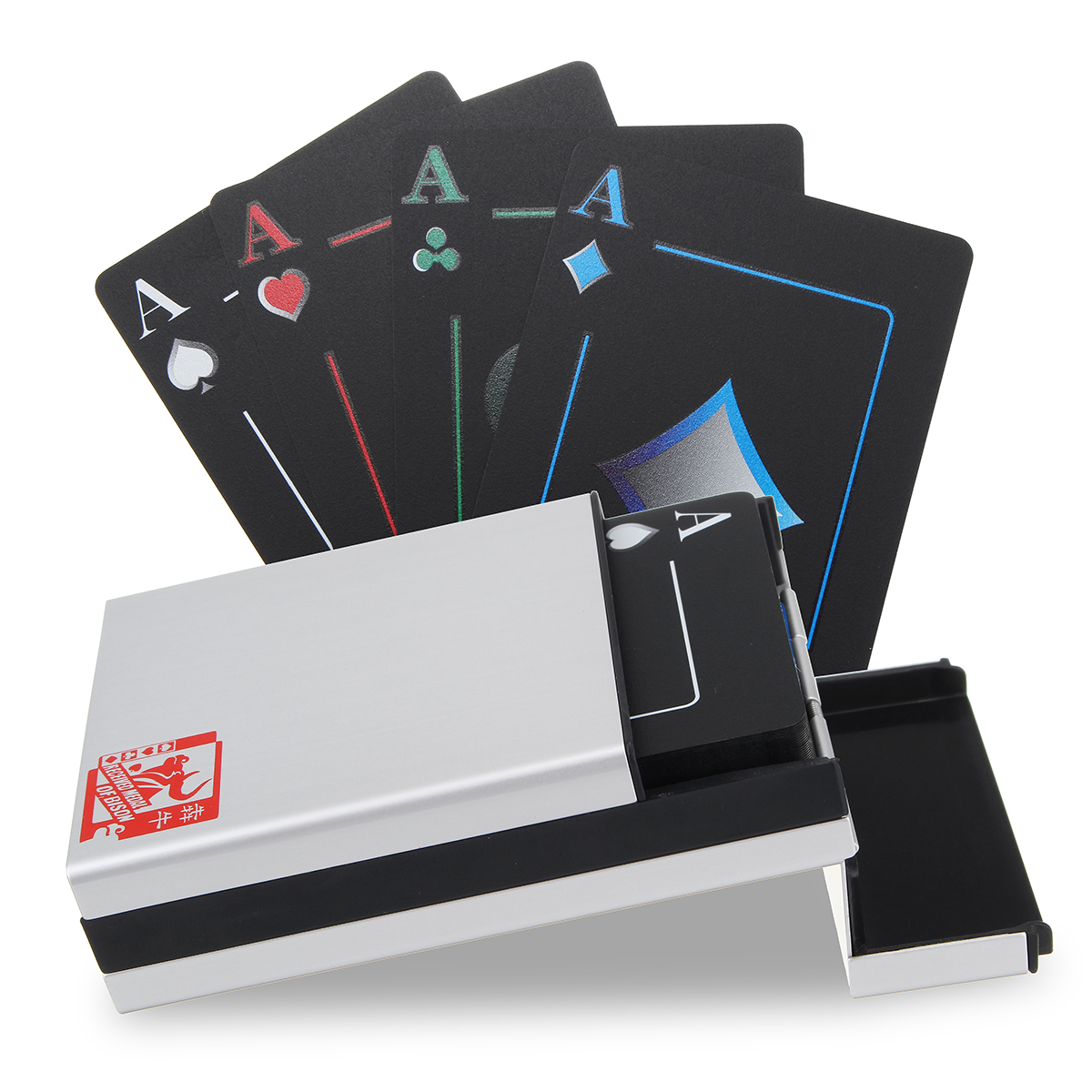 

Black Plastic PVC Poker Playing Cards Magic Waterproof with Metal Box