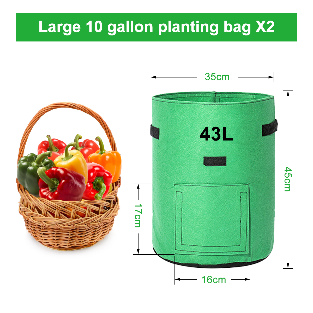 2 Pack 10 Gallon Planting Pouch Fabric Pots Premium Breathable Cloth Bags for Potato Plant Container
