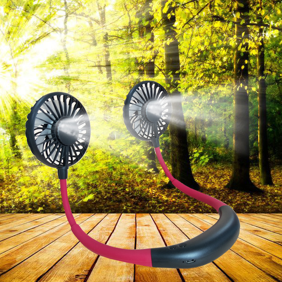 LED Personal Fan Hands-free Min Fan Aromatherapy Portable Li-ion Battery USB Rechargable Hanging Neck Sport Fan Mini Air Fan - Blue 15