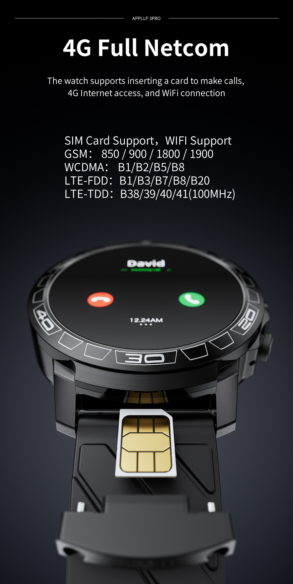 LOKMAT APPLLP 3 PRO 4G Full Netcom WiFi HD Dual Camera GPS 4GB 64GB Android 1.6 inch 400*400px Screen 4G Smart Watch Phone
