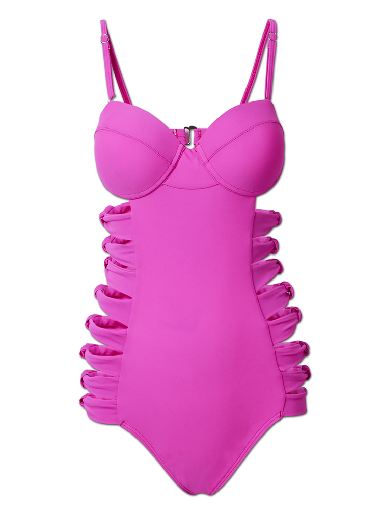 

Women Strappy Hollow Out Solid Color Underwire One-Piece Swimwear Bodysuit Monokini
