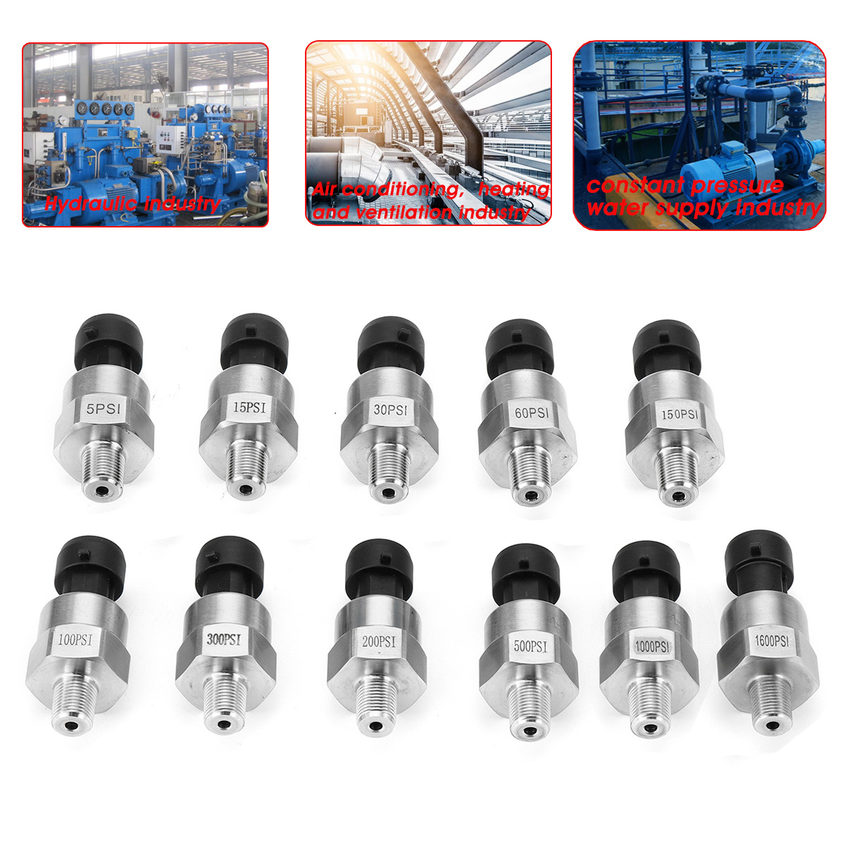 5V 1/8NPT Stainless Steel Fuel Pressure Sensor Transducer Sender For Oil Air Water 5/15/30/60/100/150/200/300/500/1000/1600 Psi