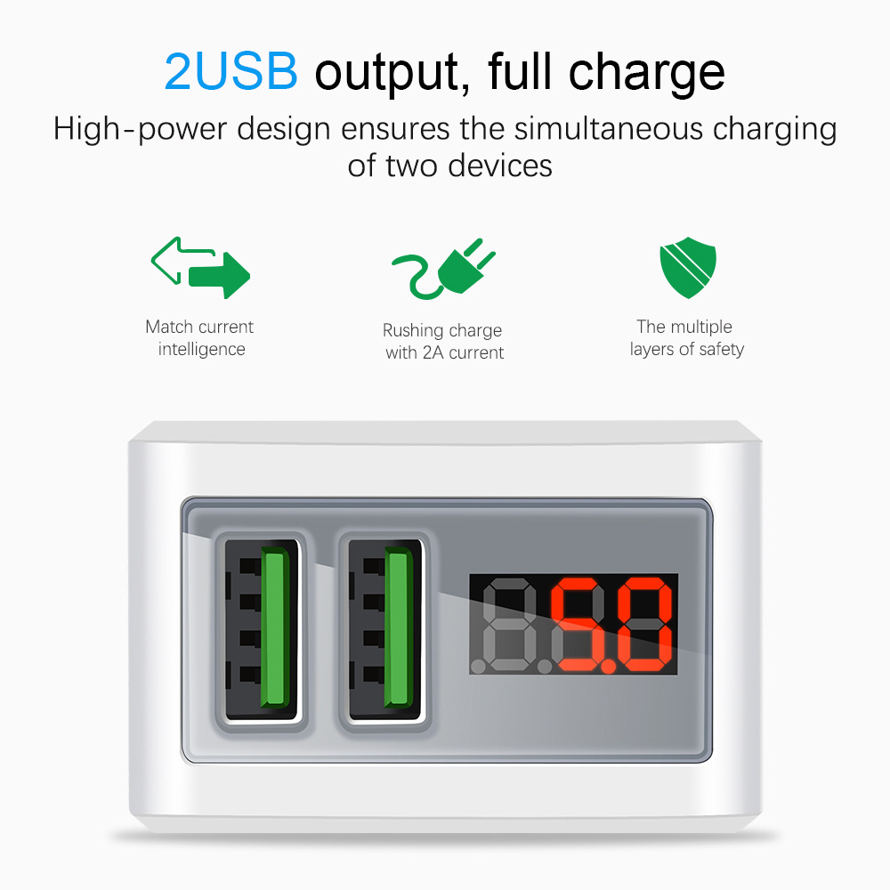 OLAF Dual USB Charger Digital Display Travel Power Adapter Fast Charging For iPhone XS 11Pro Huawei P30 P40 Pro OnePlus 8Pro