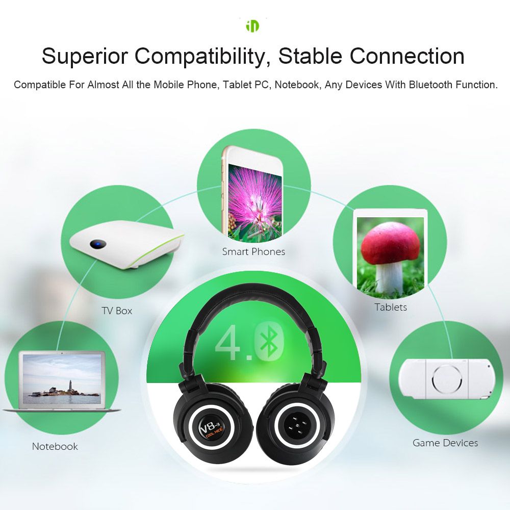 Cool Nice V8-3 Over Ear Foldable Noise Cancelling Heavy Bass Microphone Bluetooth Headphone 36
