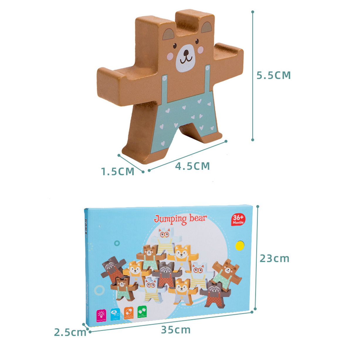 Wood Balancing Stacked Stones Rainbow Monkey/Bear/Panda Hercules Puppet Building Block Montessori Toys for Kids Gift - Photo: 9
