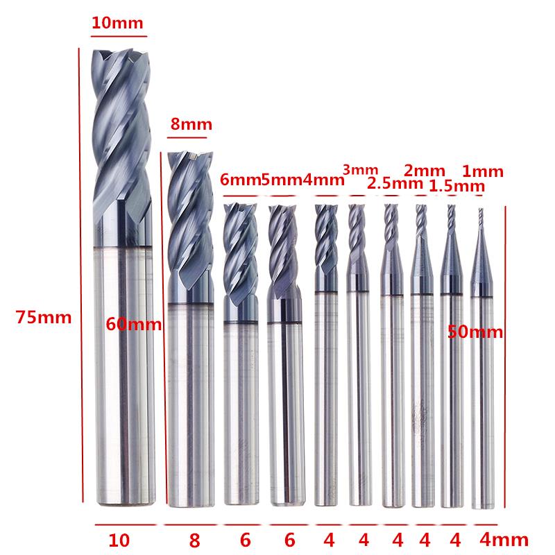 Solid Carbide End Mill 2.5mm Diameter 6mm Shank AlTiN Coated 4 Flute HRC 45°-50°