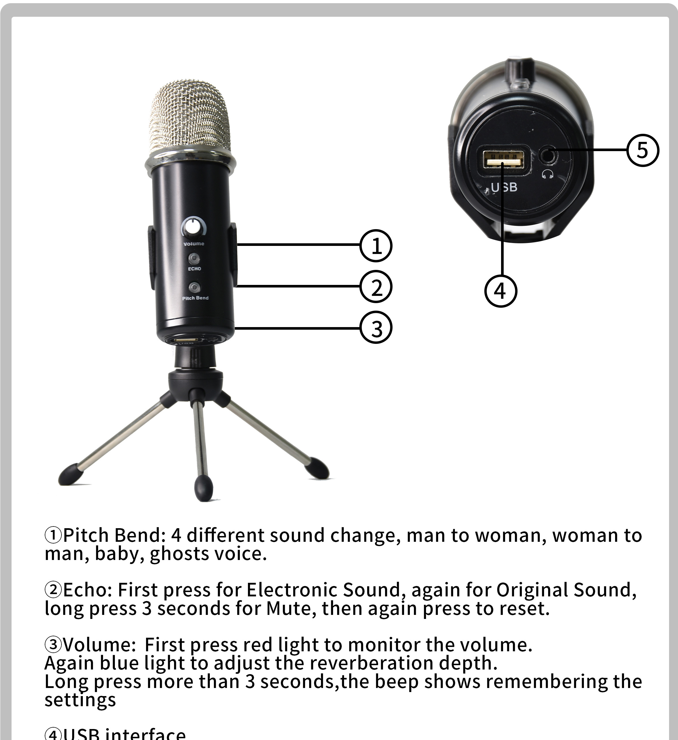 Studio Professional Condenser Microphone USB Microphone for Mobile Phone Video Recording Live Broadcast