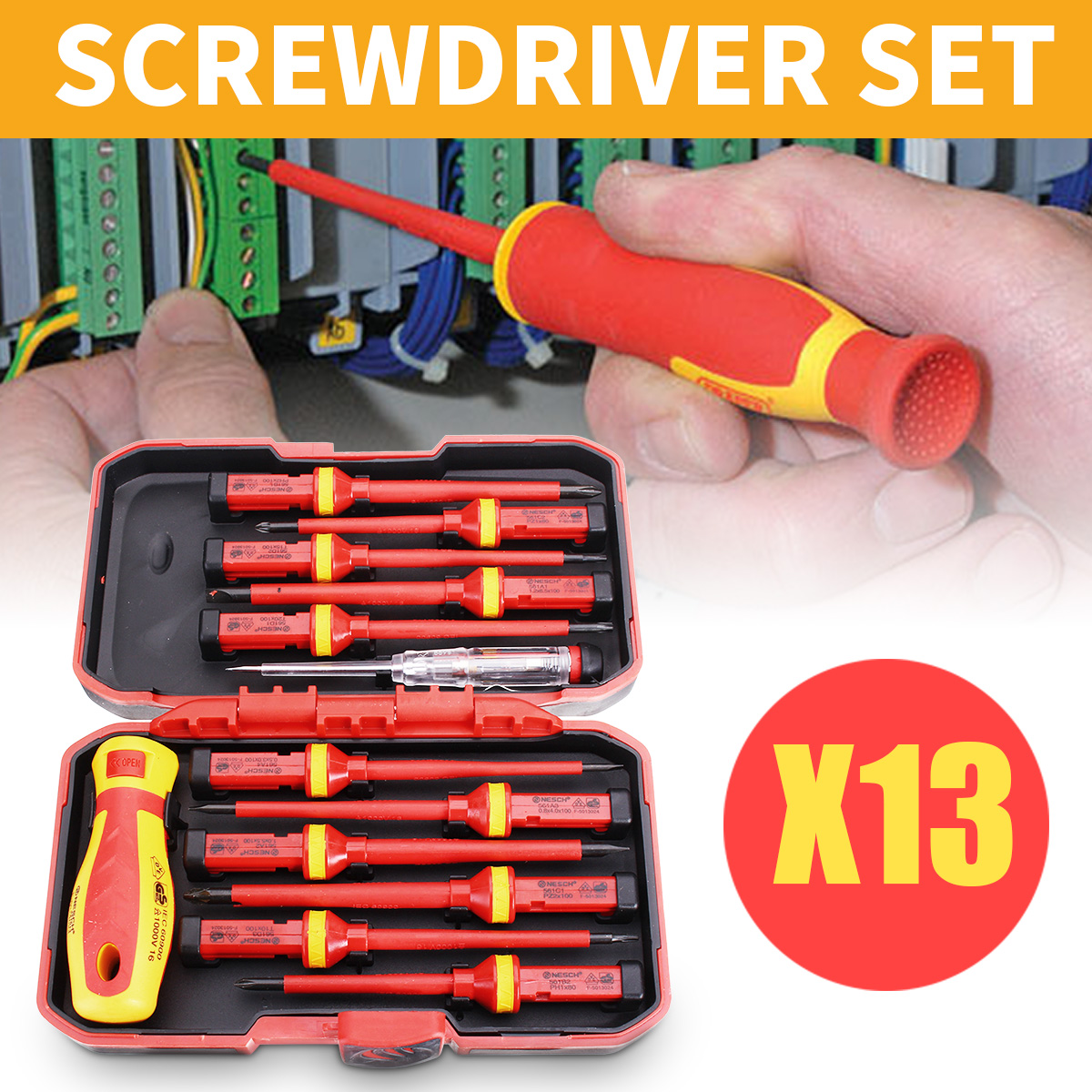13Pcs 1000V Electronic Insulated Screwdriver Set Phillips Slotted Torx CR-V Screwdriver Repair Tools 12