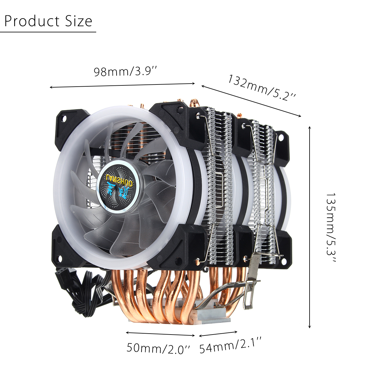 3Pin 3 Fans 6 Heatpipes Colorful Backlit CPU Cooling Fan Cooler Heatsink for Intel AMD 19