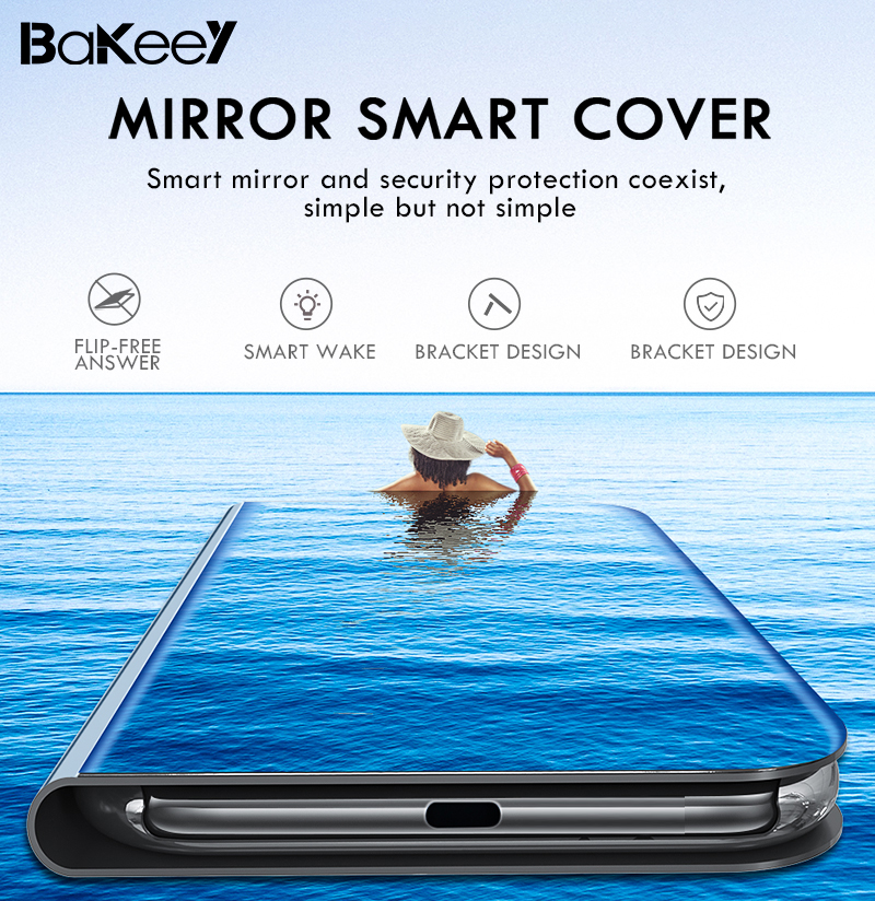 Bakeey for POCO F3 Global Version Case Foldable Flip Plating Mirror Window View Shockproof Full Cover Protective Case