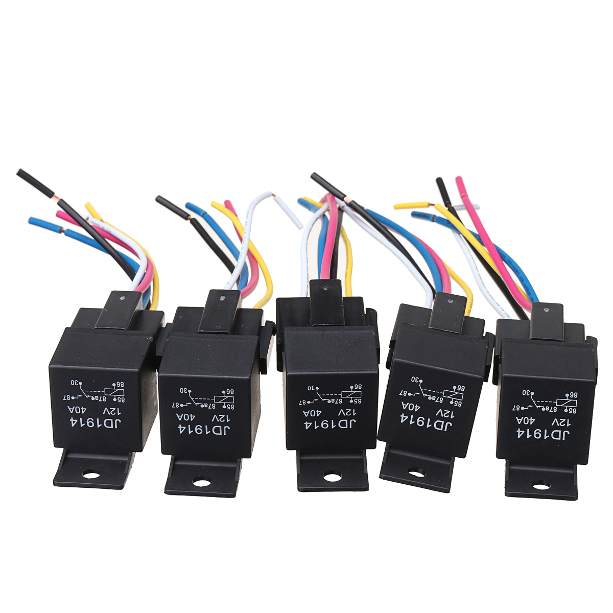 

5Pcs SPDT Relay DC 12V 5 Pin 5 Wires W/ Harness Socket 30/40 Amp