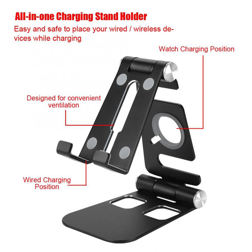 HECH Foldable HW07B-1 Mobile Phone Tablet Stand Holder Aluminum Alloy Charging Base Bracket for Apple Tablet Watch
