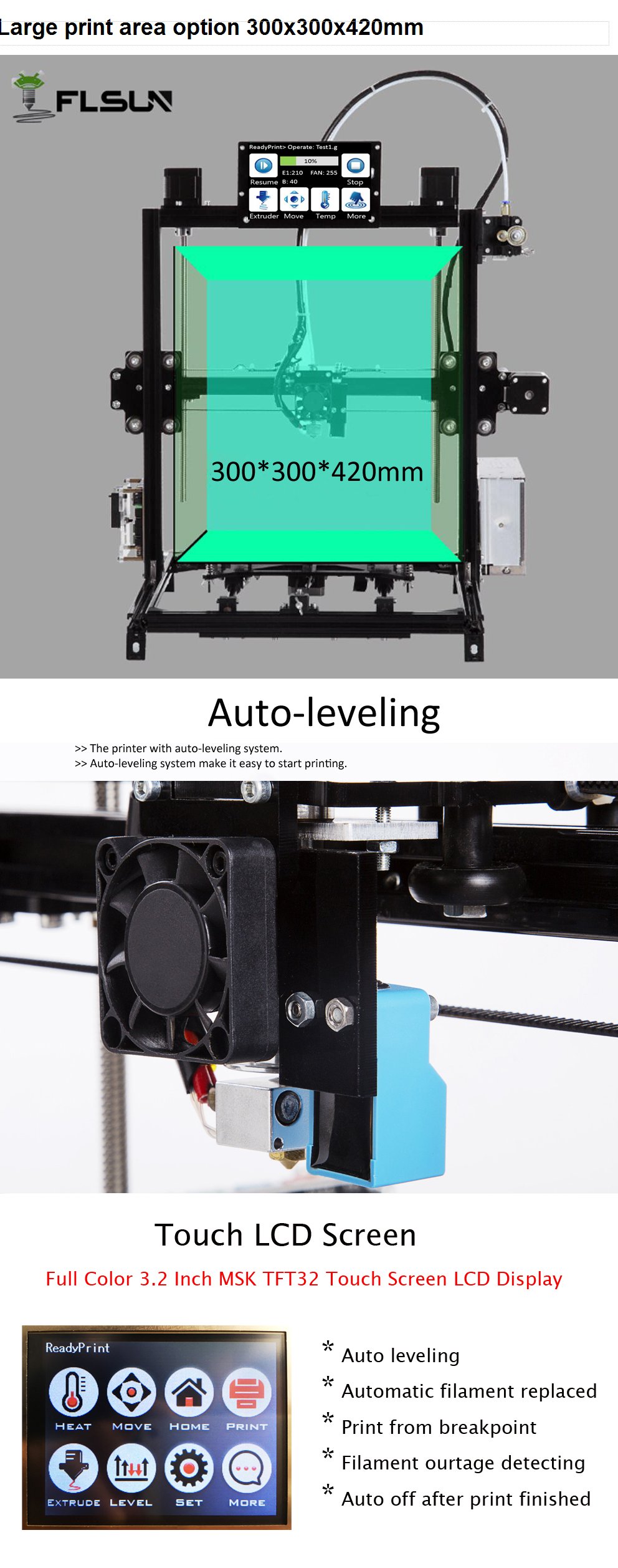 FLSUN® C Plus Desktop DIY 3D Printer With Touch Screen Dual Nozzle Auto Leveling Double Z-motors Support Flexible Filament 300*300*420mm Printing Size 2