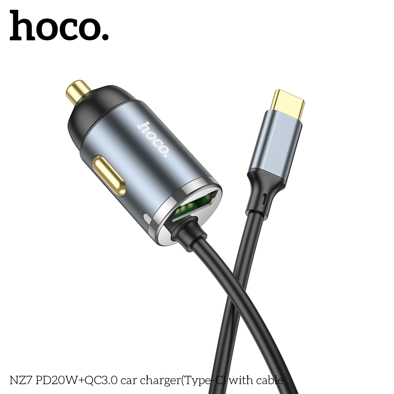 HOCO NZ7 PD 20W QC 3.0 18W Dual Output Fast Charging Car Charger with 1.2m Type-C Cable For iPhone 11 12 13 14 14 Plus 14 Pro Max For Samsung Galaxy S22 S22 Ultra Galaxy Z Flip 4 For Xiaomi Mi 12T Redmi Note 12 Huawei P50