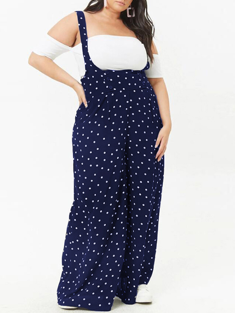 

Casual Straps Polka Dot Wide Legged Pants Loose Jumpsuit