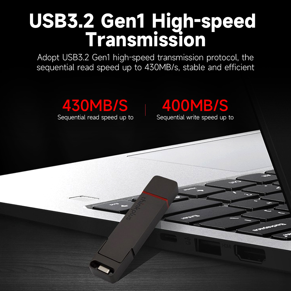 Lenovo thinkplus TU200 Pro USB3.2 Gen1 & Type-C Solid State U Disk 128GB/256GB/512GB/1TB Portable High-speed USB Flash Drive