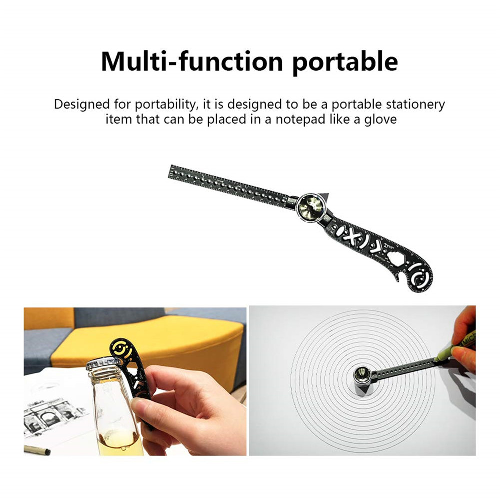 Multi-funtional Drawing Curved Metallic Ruler Mini Compass Protractor Combo Circles Drawing Patterns 7