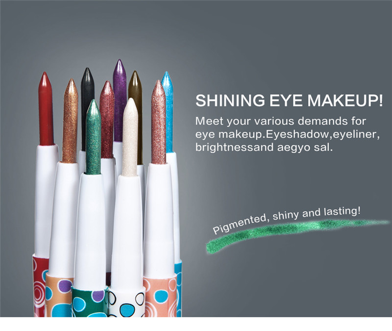 HUAMIANLI 10Pcs Waterproof Highlighter Glitter Eye Shadow Pen Matte Eyeshadow Pencil Makeup Tool