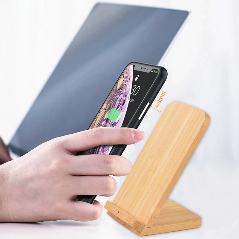Bakeey TOVYS-200 10W Qi Wireless Charging Bamboo Wooden Mobile Phone Desktop Holder Mount with Indicator Light Support All Phones With QI Wireless Charging