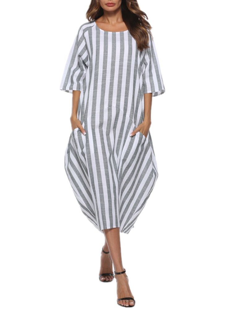 New Women Casual Stripe Half Sleeve Baggy Dress with Pockets – Chile Shop