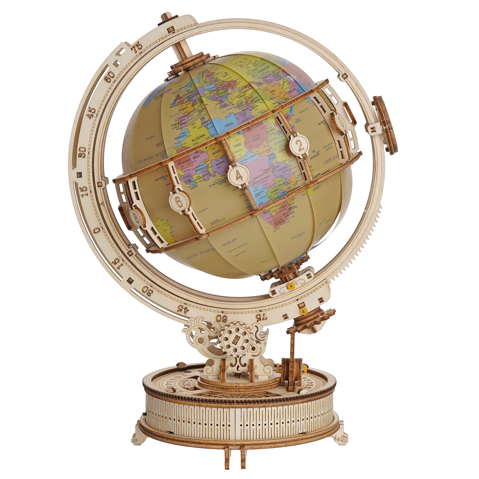 BSHAPPLUS 3D Wooden Puzzles for Adults LED Light Wooden Globe with Stand Puzzle Model Building Kits