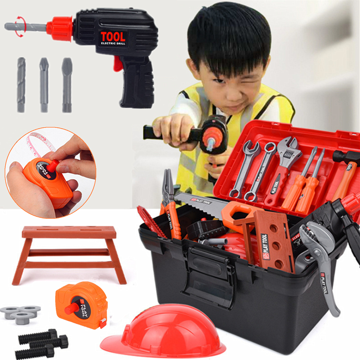 46/47 Pcs Simulation Maintenance Electric Drill DIY Construction Tool Set Pretend Play Educational Toy for Kids Gift - Photo: 10