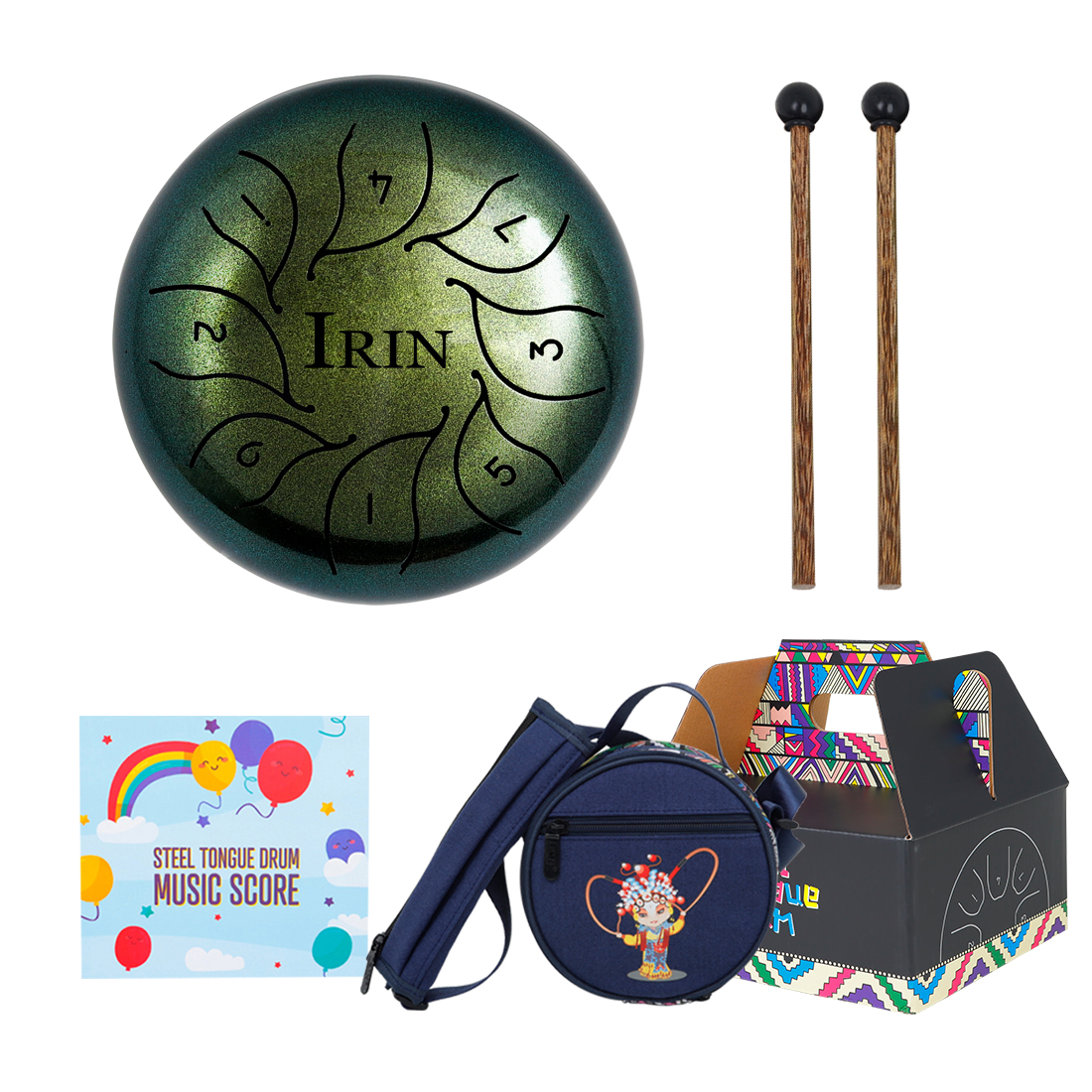 IRIN 5.5 Inch 8 Notes G Tune Steel Tongue Drum Handpan Instrument with Drum Mallets and Bag