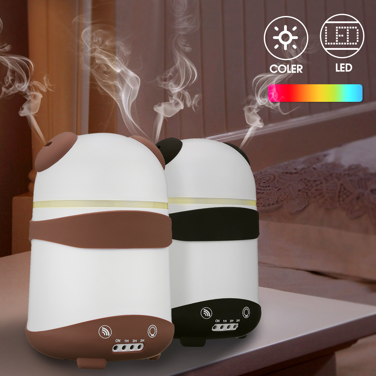 Dual Humidifier Air Oil Diffuser Aroma Mist Maker LED Cartoon Panda Style For Home Office US Plug 49