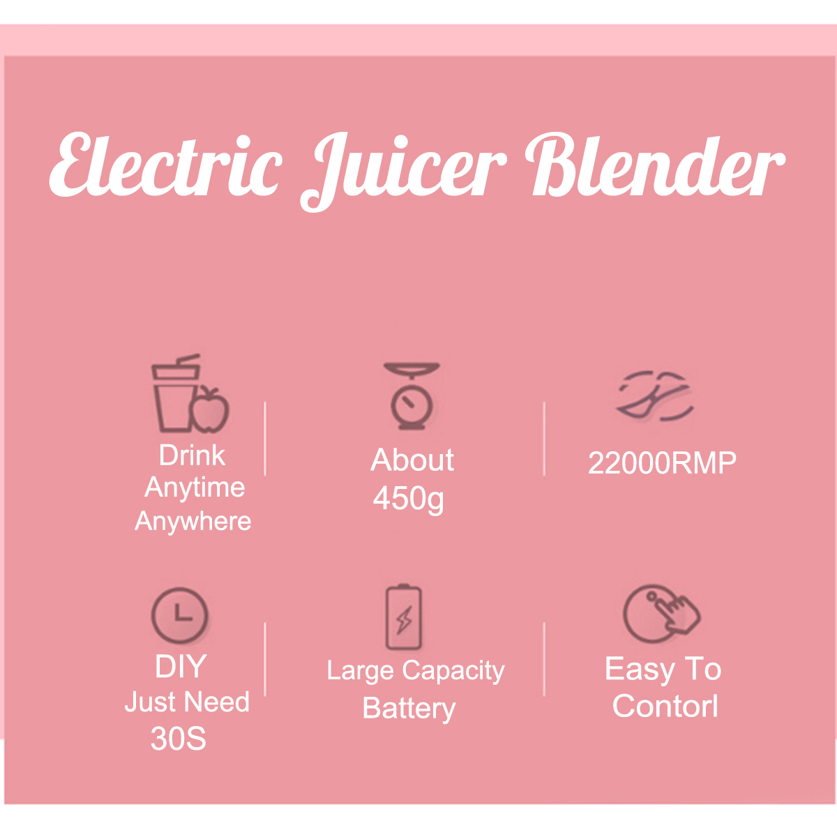 Bakeey 300ML Portable Blender  Personal Mini Size Blender USB Rechargeable Juicer Cup 22000Rpm
