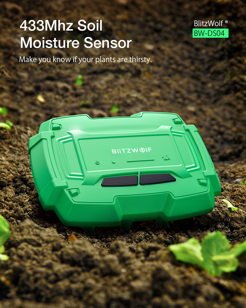 BlitzWolf® 433Mhz Soil Moisture Sensor Temperature & Humidity App Real-time Monitor Humidity Alarm Device BW-DS04
