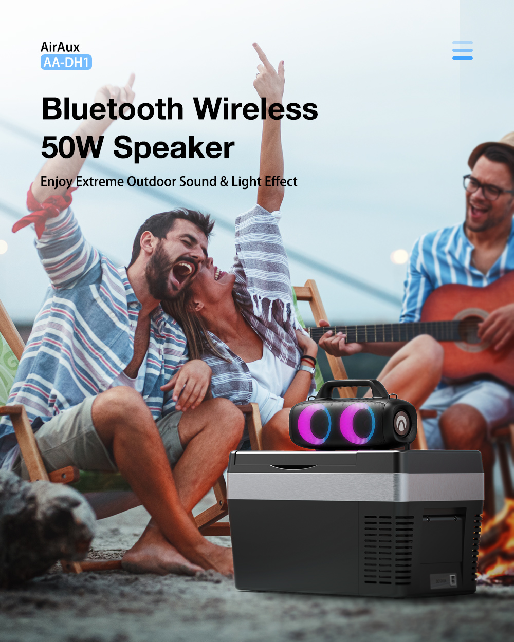 AirAux AA-DH1 50W TWS bluetooth V5.1 Speaker 360° Bass 4500mAh Battery RGB Effect IPX5 Waterproof 2.0KG Lightweight Outdoors Travel Wireless Soundbox
