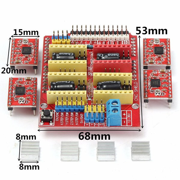 CNC Shield Board + 4Pcs A4988 Stepper Motor Driver For Arduino 3D Printer 20