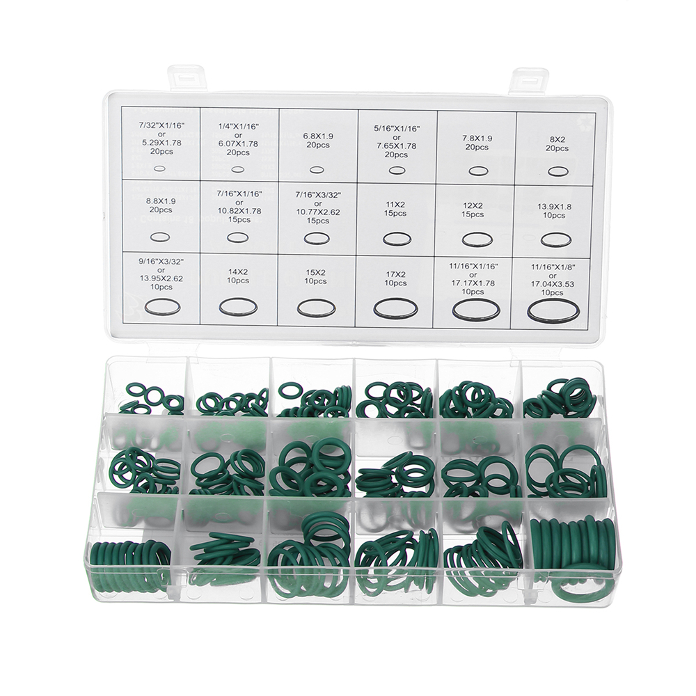 270pcs 18 Sizes O Ring Hydraulic Nitrile Seals Green Rubber O Ring Assortment Kit 10