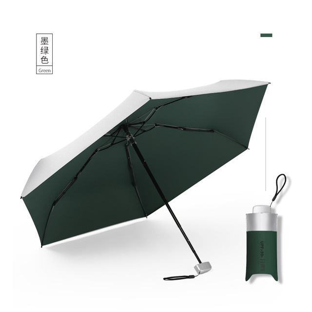 Titanium Silver Plastic Five Fold Umbrella Flat Ultra Light UV Umbrella Dual-use Sunscreen Pocket Umbrella Sun Umbrella Female Upf50+
