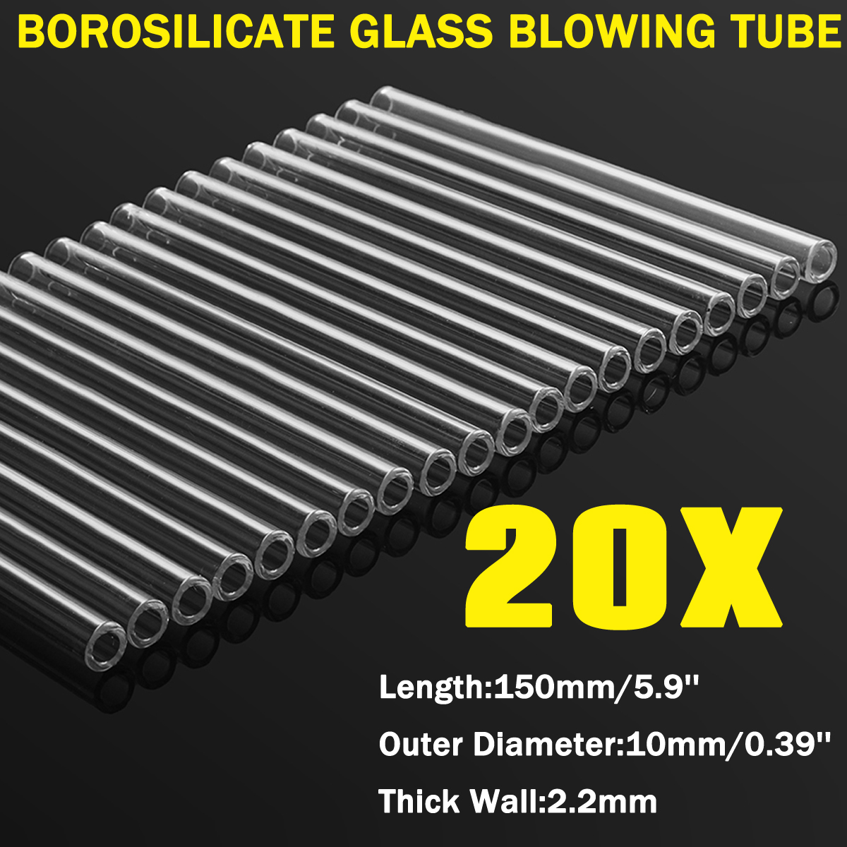 20Pcs 10mmx150mm Borosilicate Glass Tubes Clear Blowing Tubing 2mm Wall