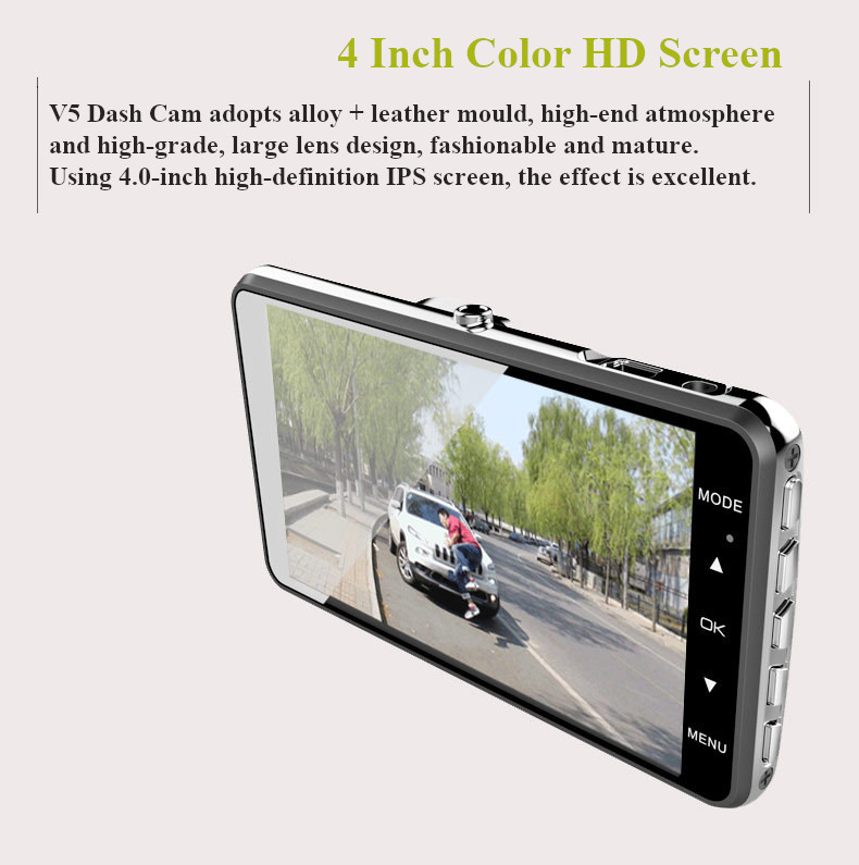 4 Inch 1080P Zinc Alloy Dash Cam IPS Color Screen Car DVR HD Night Vision Front & Rear Dual Lens Reversing Image