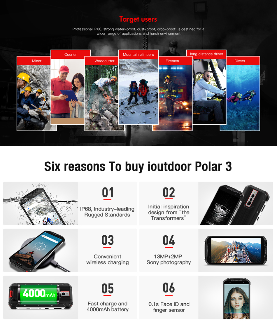Ioutdoor Polar 3 5.5 Inch HD+ IP68 NFC 4000mAh Android 8.0 3GB 32GB MTK6739V Quad Core 4G Smartphone