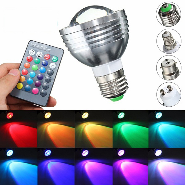 

E27/B22/GU10/E14 5W Dimmable RGB Color Changeing LED Spotlightt Lamp Bulb + Remote AC 85-265V