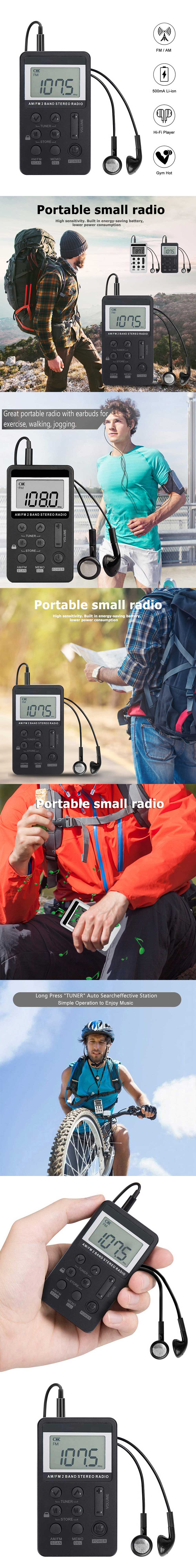 HRD-103 Mini Radio Portable AM/FM Dual Band Receiver Built-in DSP Chip HiFi Stereo LCD Display Rechargeable Pocket Radio