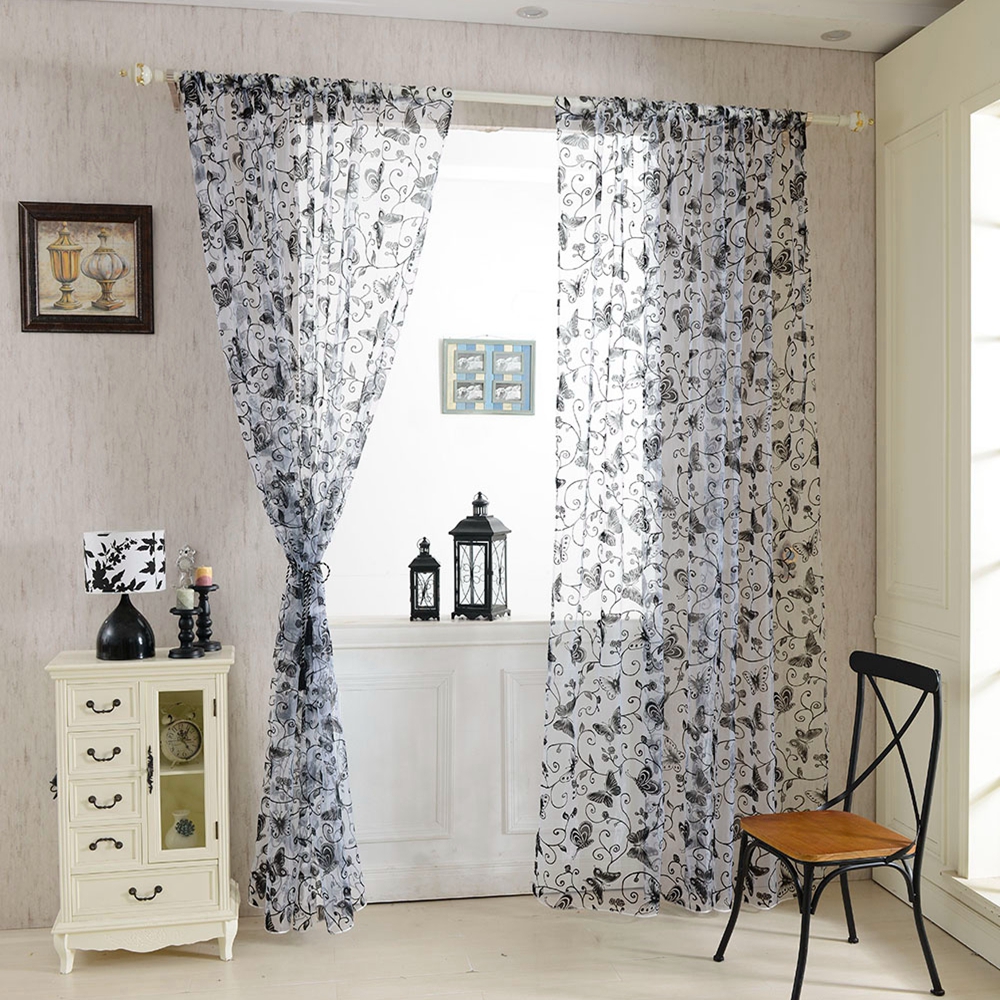 

Honana WX-C8 1x2m Fashion Butterfly Voile Door Curtain Panel Window Room Divider Sheer Curtain Home Decor