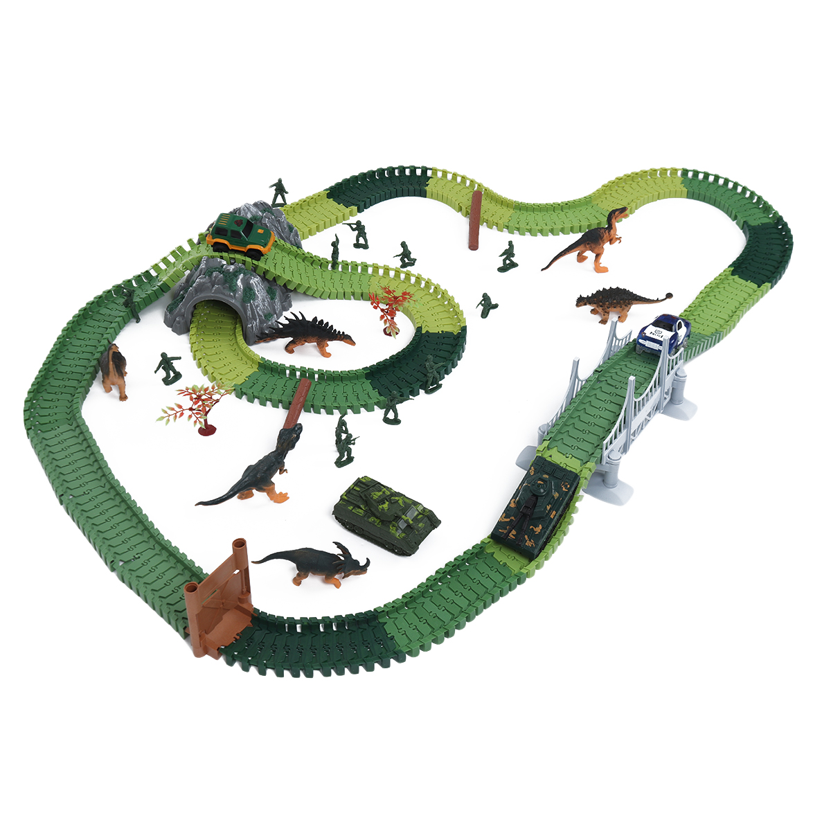 Dinosaur Track Car DIY Assembled Building Block Scene Electric Track Racing Science Education Children's Toys