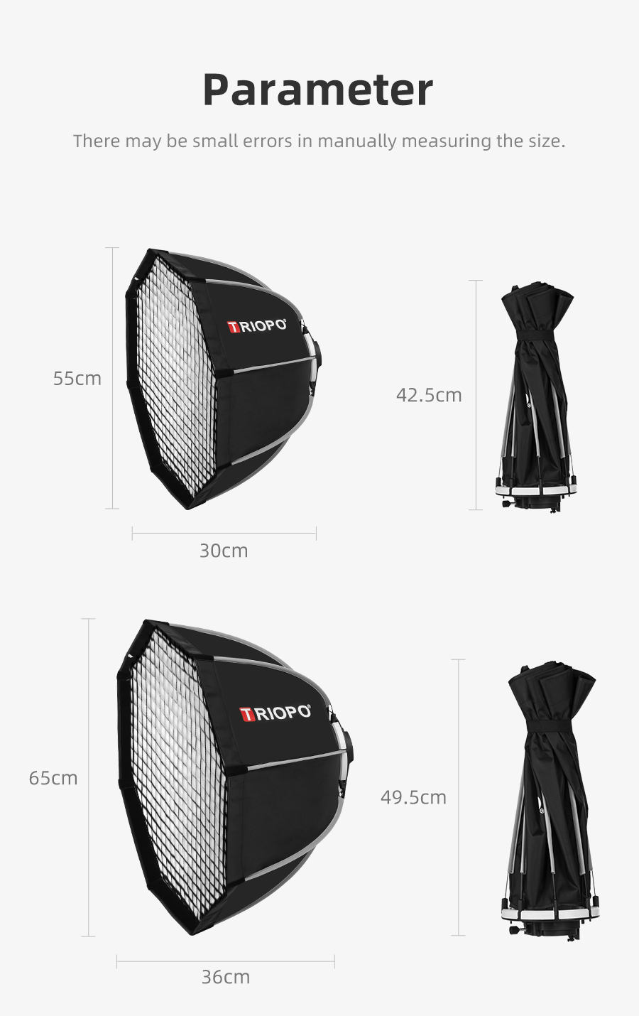 Triopo 55cm 65cm 90cm Portable Octagon Umbrella Softbox Outdoor Soft Box for Canon Godox Flash Light