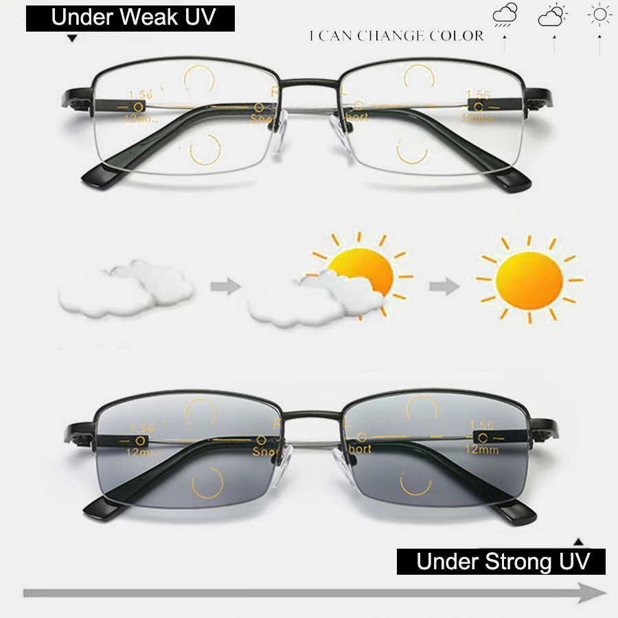 Unisex Folding Half Frame Anti-Blue Light Dual-Use Intelligent Zoom Multi-Focus Color Changing Reading Glasses Presbyopic Glasses